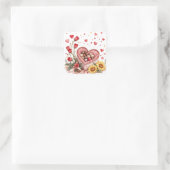 Sticker Carré Saint Valentin Coeurs, Roses et chocolats (Sac)