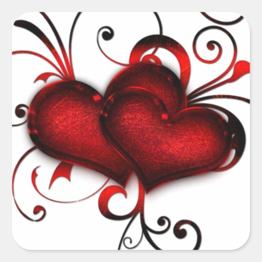 Sticker Carré Saint Valentin Coeurs rouges avec boucles (Devant)