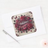 Sticker Carré Saint Valentin Design avec Roses et coeur (Enveloppe)