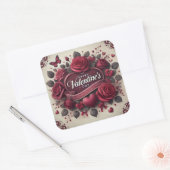 Sticker Carré Saint Valentin Design avec Roses et coeur (Enveloppe)