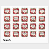 Sticker Carré Saint Valentin Design avec Roses et Coeurs (Feuille)