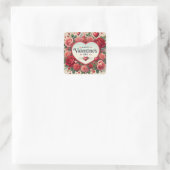 Sticker Carré Saint Valentin Design avec Roses et Coeurs (Sac)