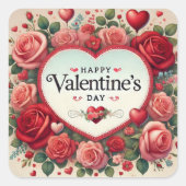 Sticker Carré Saint Valentin Design avec Roses et Coeurs (Devant)