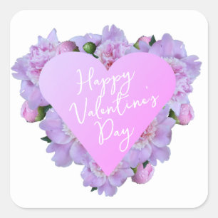 Sticker Carré Saint Valentin Fleurs de Coeur violet rose élégant
