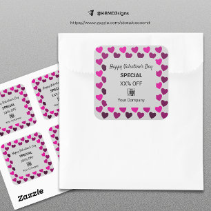 Sticker Carré Saint Valentin moderne Special Red Hearts Grey