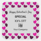 Sticker Carré Saint Valentin moderne Special Red Hearts Grey (Devant)