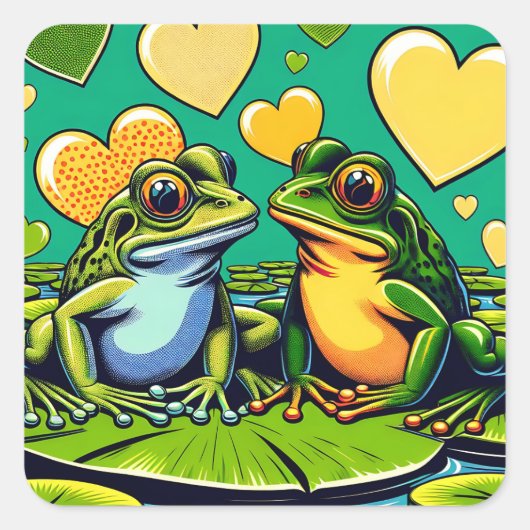 Sticker Carré Saint-Valentin | Thème grenouille (Devant)