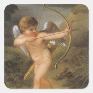 Sticker Carré Saint-Valentin vintage, Cupidon avec arc et flèche
