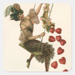 Sticker Carré Saint-Valentin vintage, dame victorienne sur une b
