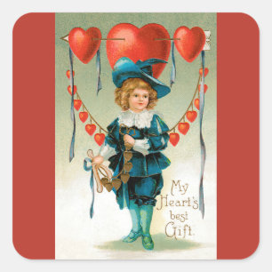 Sticker Carré Saint-Valentin vintage, garçon victorien avec des 
