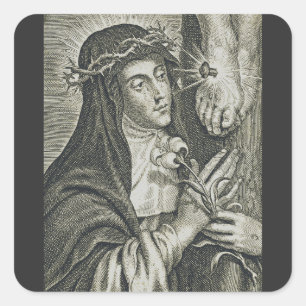 Sticker Carré Sainte Catherine de Sienne Crucifixion Art Noir Fo