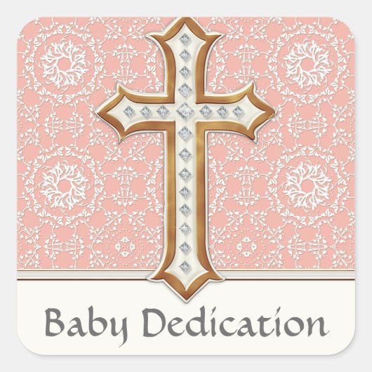 Sticker Carré Sainte Première Communion Gold Croix de dentelle (Devant)