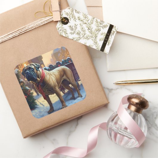 Sticker Carré Saison de Noël de Bullmastiff (Cadeaux)