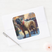 Sticker Carré Saison de Noël de Bullmastiff (Enveloppe)