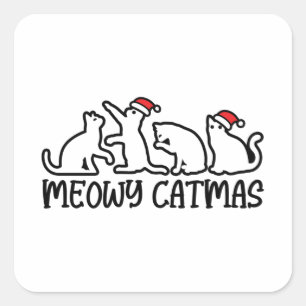 Sticker Carré Saison de Noël de Meowy Catmas Funny Père Noël Cat