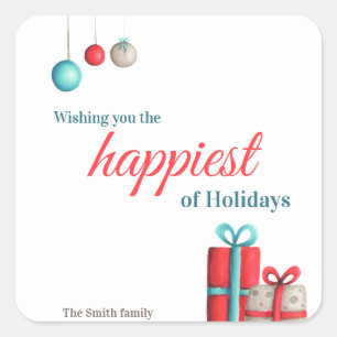 Sticker Carré Saison de vacances Turquoise et rouge Famille pers