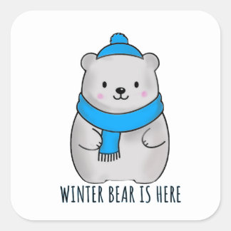 Sticker Carré Saison des Fêtes Ours d'Hiver