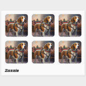 Sticker Carré Saison festive de Noël beagle (Feuille)