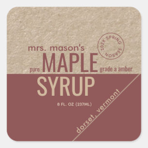 Sticker Carré Saison printemps Kraft et rouge avec sirop d'érabl