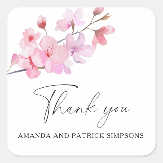 Sticker Carré Sakura - Remerciements pour le mariage (Devant)