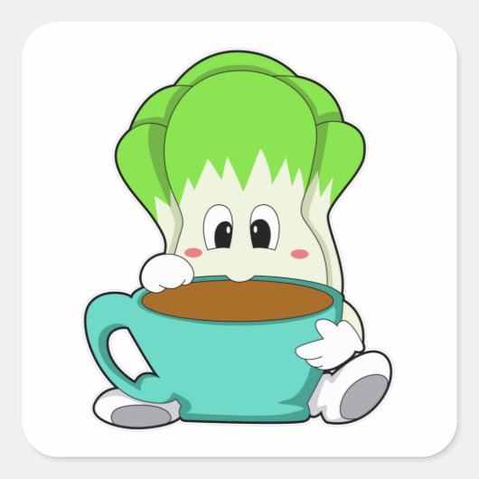 Sticker Carré Salade avec Coupe de café (Devant)