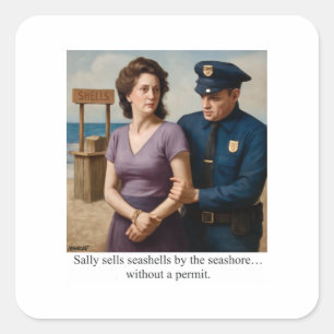 Sticker Carré Sally vend des coquillages au bord de la mer