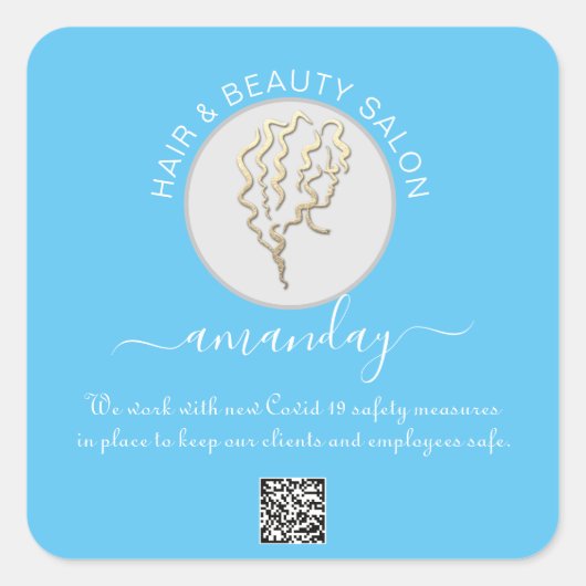 Sticker Carré Salon de beauté Covid Reouverture Logo Coiffure QR (Devant)