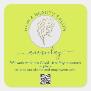 Sticker Carré Salon de beauté Covid Reouverture Logo Coiffure QR