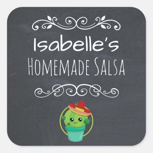 Sticker Carré Salsa vintage avec cactus au Sombrero (Devant)