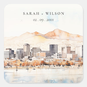 Sticker Carré Salt Lake City, Utah Paysage aquarelle de mariage