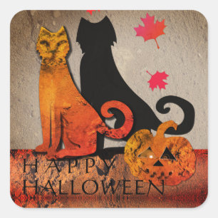 Sticker Carré Salutation de chats d'Halloween