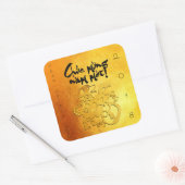 Sticker Carré Salutation de l'année de chien d'or en Sq d'or vie (Enveloppe)