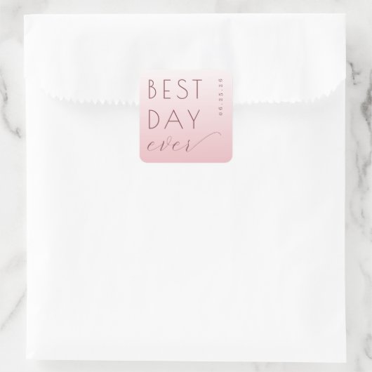 Sticker Carré Salutation Typographique Rose Joyeuse (Sac)