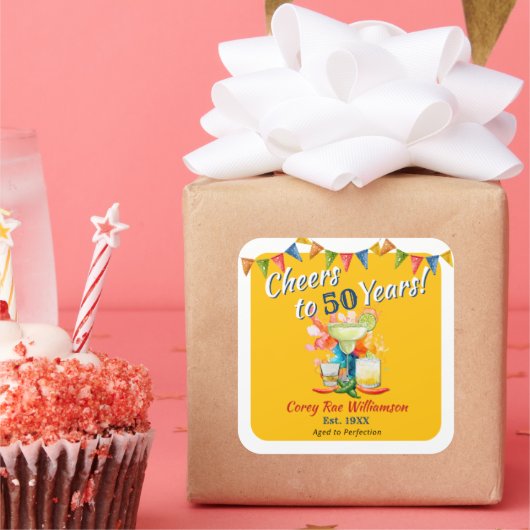 Sticker Carré Salutations à 50 ans à la perfection - Fiesta (Fête)