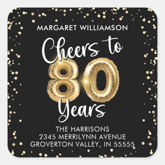 Sticker Carré Salutations à 80 ans Anniversaire Adresse de retou (Devant)