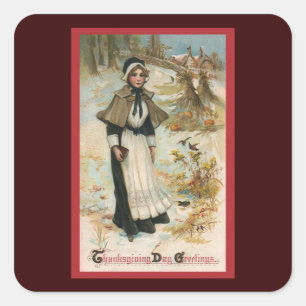 Sticker Carré Salutations de la fête de Thanksgiving avec une fe