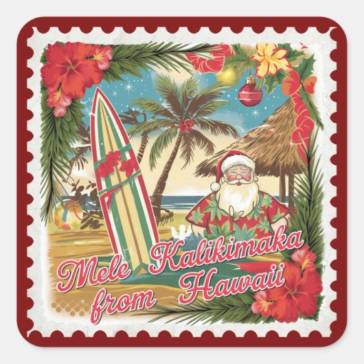 Sticker Carré Salutations de Noël de Hawaii Holiday (Devant)