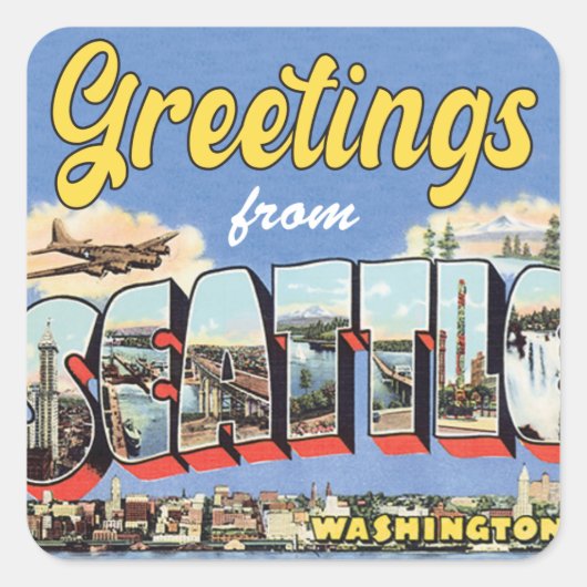 Sticker Carré Salutations du Vintage voyage Seattle (Devant)