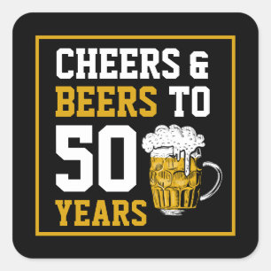 Sticker Carré Salutations et bières à 50 ans 50e anniversaire