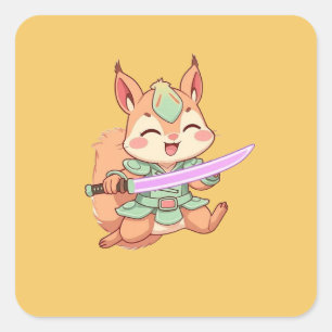 Sticker Carré Samouraï écureuil kawaii.
