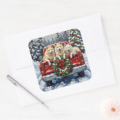 Sticker Carré Samoyed Christmas Red Truck Holiday (Enveloppe)