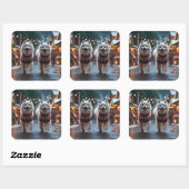 Sticker Carré Samoyed Dogs Christmas Snow Holiday (Feuille)