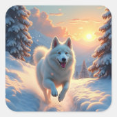Sticker Carré Samoyed Snowy Mountain Adventure Christmas (Devant)