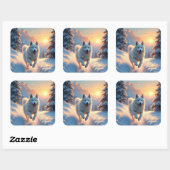 Sticker Carré Samoyed Snowy Mountain Adventure Christmas (Feuille)