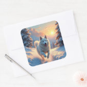 Sticker Carré Samoyed Snowy Mountain Adventure Christmas (Enveloppe)