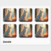 Sticker Carré Samoyed Under the Mistletoe Christmas Painting (Feuille)
