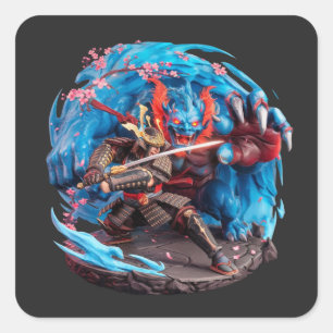 Sticker Carré Samurai contre Demon Culture folklorique japonaise