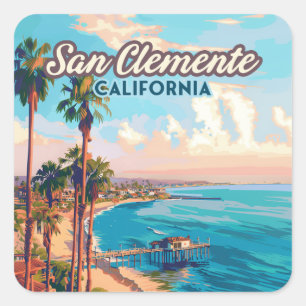 Sticker Carré San Clemente California Beach Orange County Retro