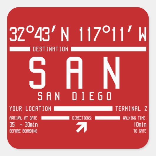 Sticker Carré San Diego International IATA Airport Code (Devant)
