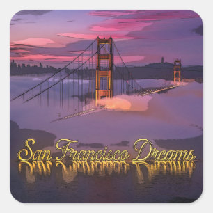 Sticker Carré "San Francisco Dreams" Pont du Golden Gate au couc